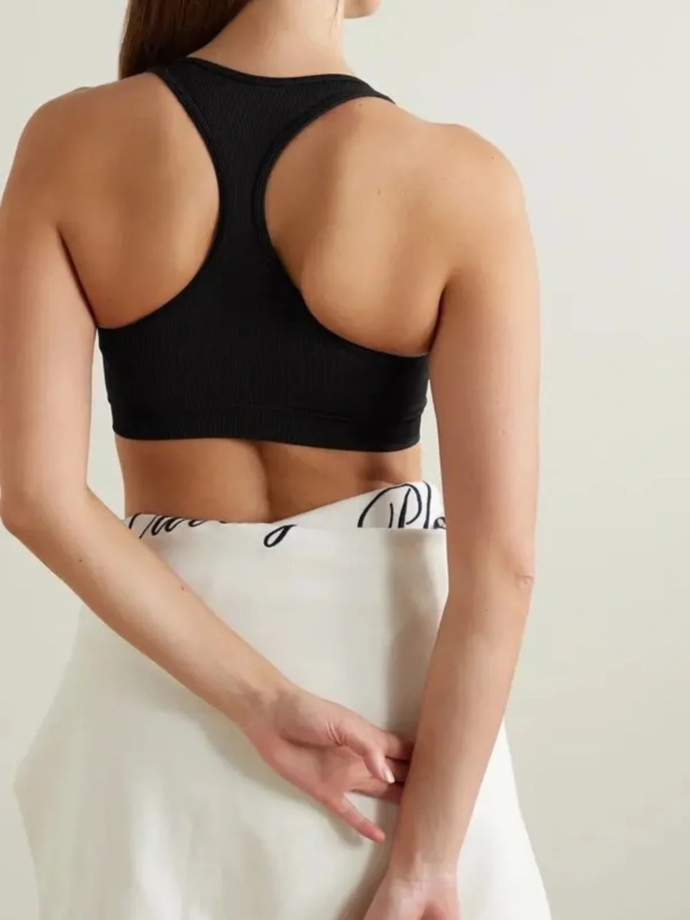 ALO Yoga Black Ribbed Racerback Sports Bra